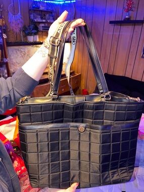 Anne Klein Black Quilted Tote with Branded Strap